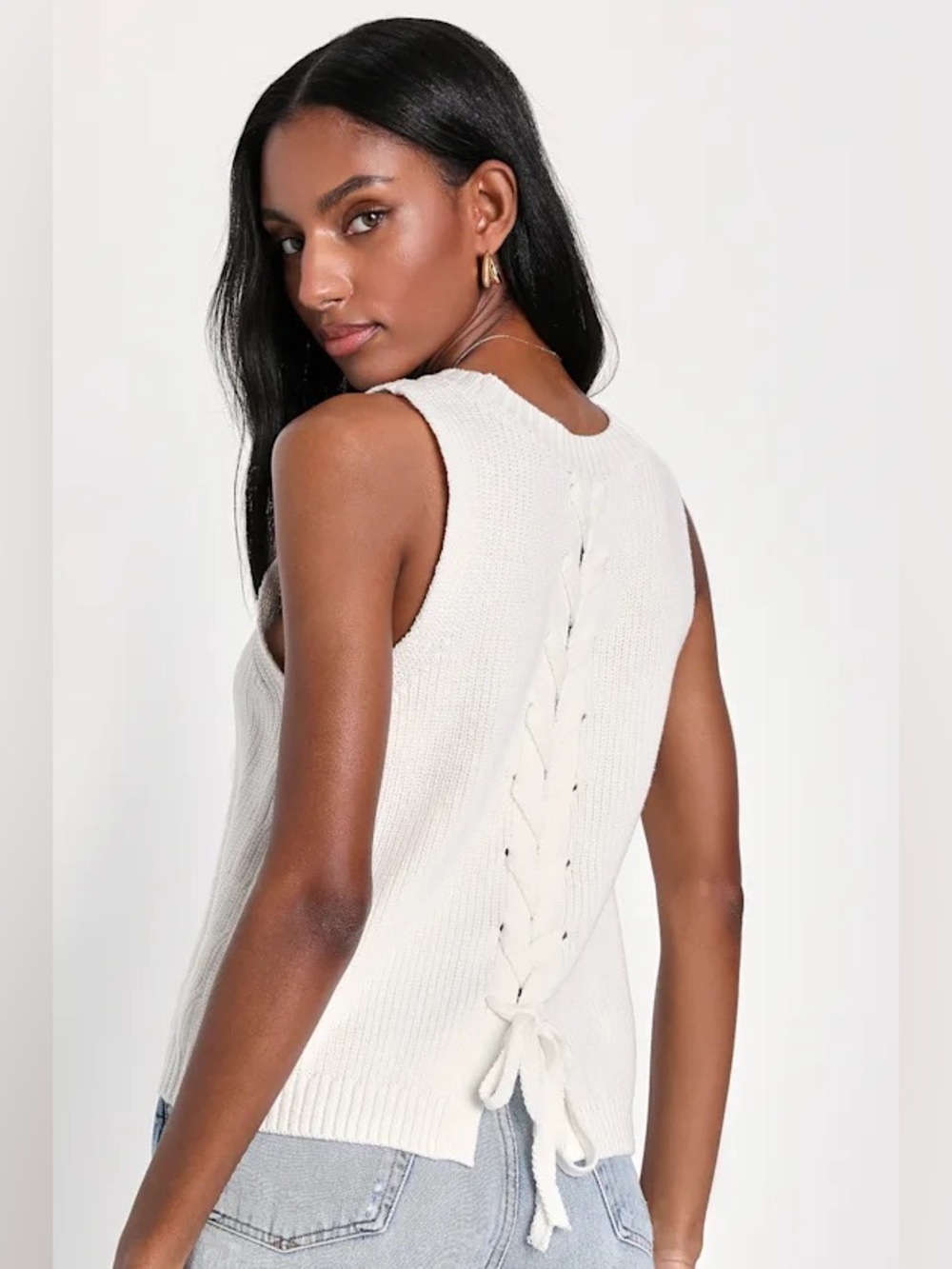 Lulus White Lace-Up Sweater Knit Tank Top